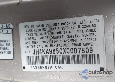 1999 Acura Rl 3.5 from USA, damaged, VIN JH4KA9650XC007809